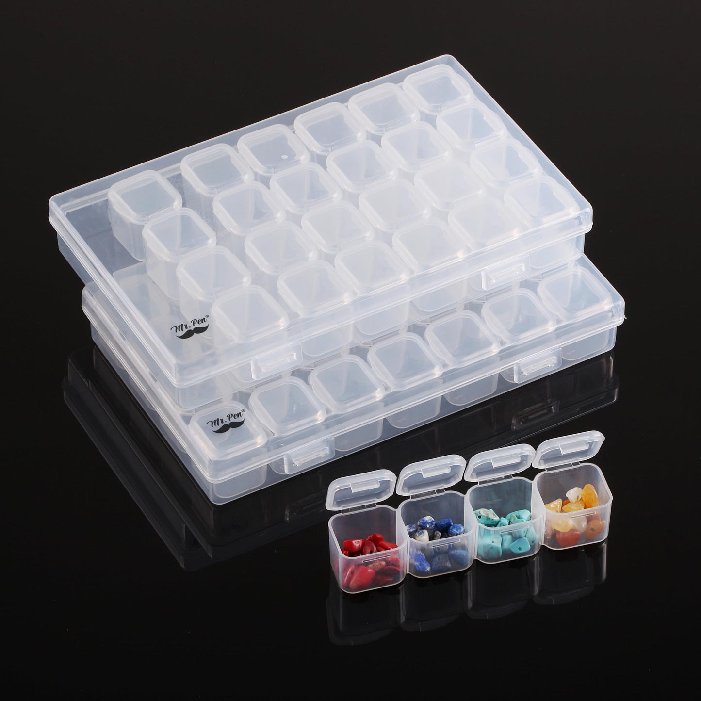 28 Grids, 2 Pack, Bead Storage Containers with 160pcs Label Stickers, Diamond Art, Bead Box, Diamond Painting Organizer