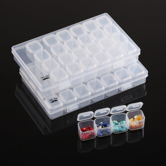 28 Grids, 2 Pack, Bead Storage Containers with 160pcs Label Stickers, Diamond Art, Bead Box, Diamond Painting Organizer