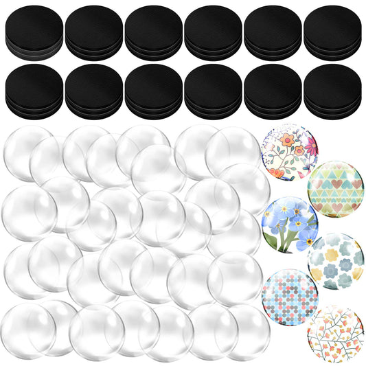 72 Pieces Craft Magnets Glass Ceramic Ferrite Magnet with Adhesive Backing and Transparent Clear Glass Cabochons for DIY Craft Fridge Refrigerator Pendants(1 Inch,Round)