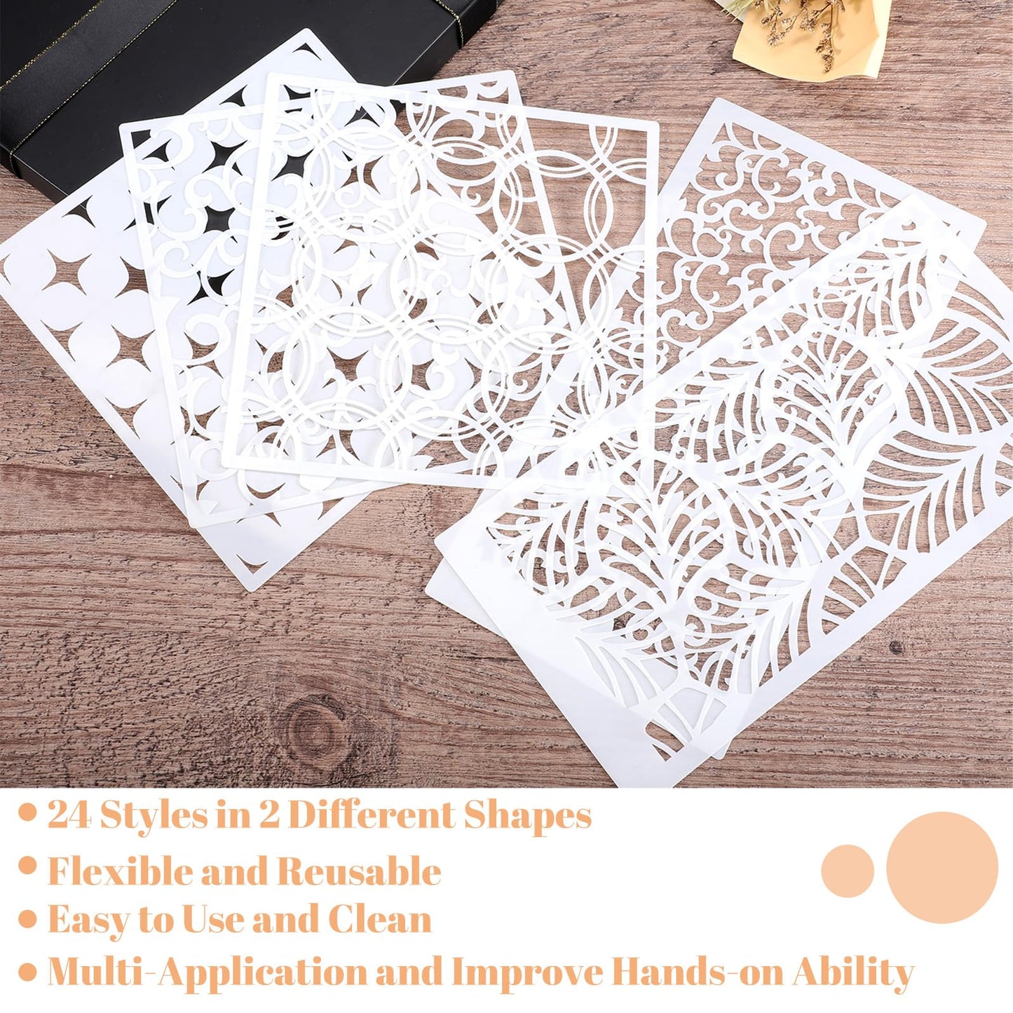 24Pcs Stencils for Painting, Reusable Geometric Painting Stencils Abstract Layering Stencil for Painting on Wood Canvas Furniture Floor Decor DIY Supplies, white