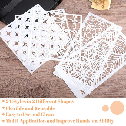 24Pcs Stencils for Painting, Reusable Geometric Painting Stencils Abstract Layering Stencil for Painting on Wood Canvas Furniture Floor Decor DIY Supplies, white
