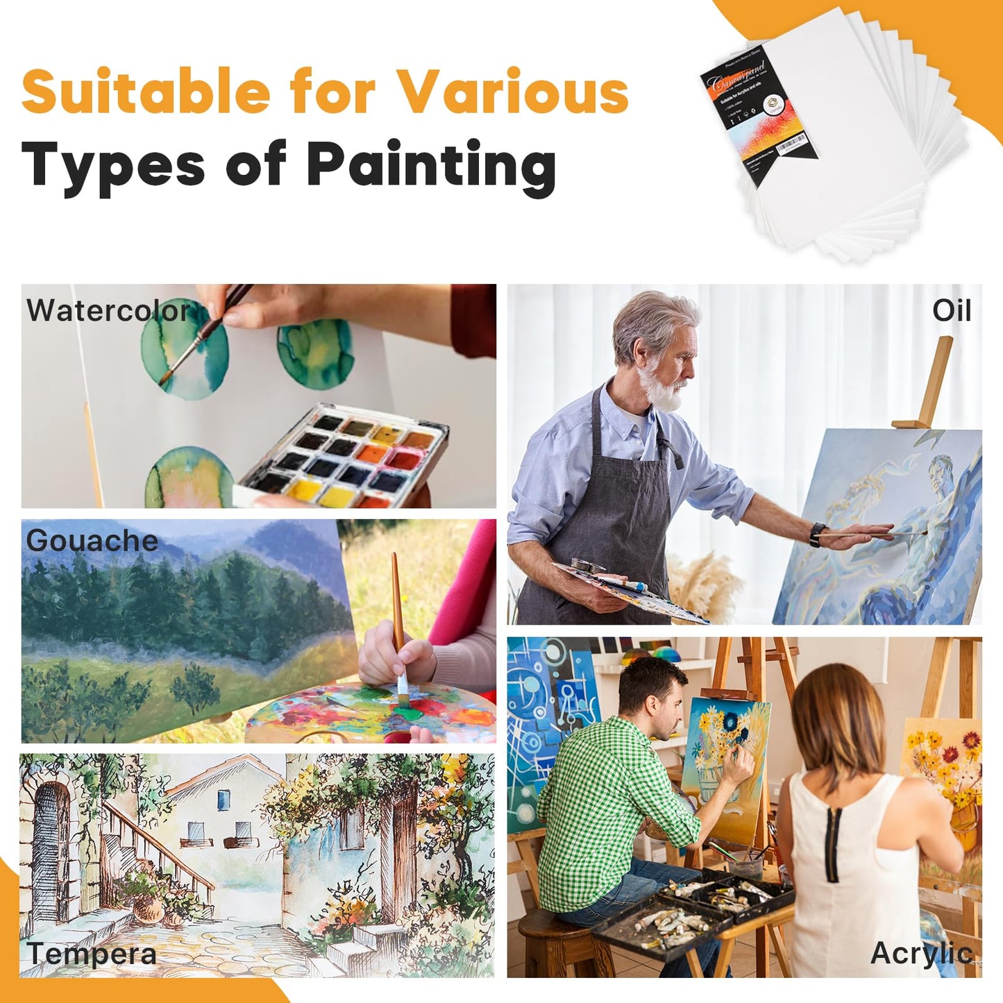 Canvas Boards for Painting, 8 x 10 inch, 12 Pack, 100% Cotton Canvas Panels, White Blank Canvases, Primed, Acid-Free, Artist Quality for Acrylic, Pouring Watercolor & Oil Painting