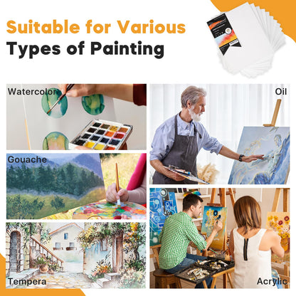 Canvas Boards for Painting, 8 x 10 inch, 12 Pack, 100% Cotton Canvas Panels, White Blank Canvases, Primed, Acid-Free, Artist Quality for Acrylic, Pouring Watercolor & Oil Painting