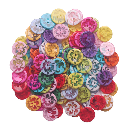 200 Pcs Mixed Resin Flowers Button/Sewing Lots Buttons 2 Hole Baby Sewing DIY Crafts Children's Manual Button Painting, DIY Handmade Ornament