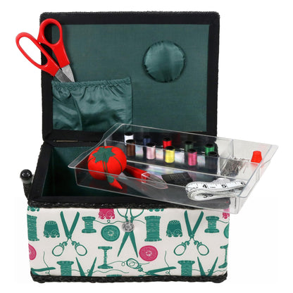 07271 Basket with Sewing Notions Kit & Removable Tray-Vintage Spools, Tan