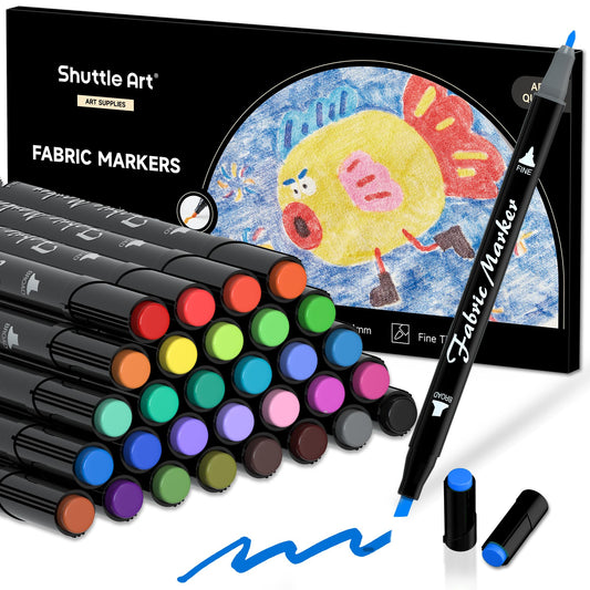Dual Tip Fabric Markers, 30 Colors Permanent No Bleed Pens for T-Shirts Sneakers, Non-Toxic & Child Safe for Kids Adult Painting Writing