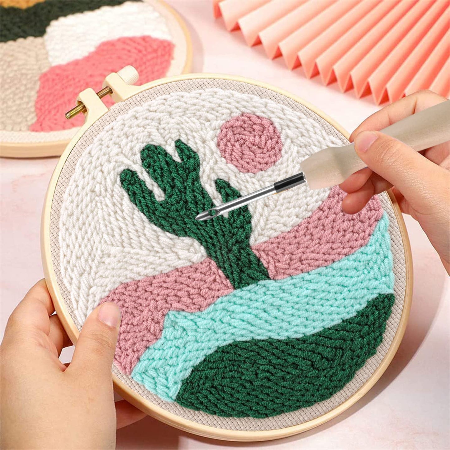 3 Sets Punch Needle Kits - Beginner Adults Kit with Fabric, Hoops, Yarns and Sewing Needles