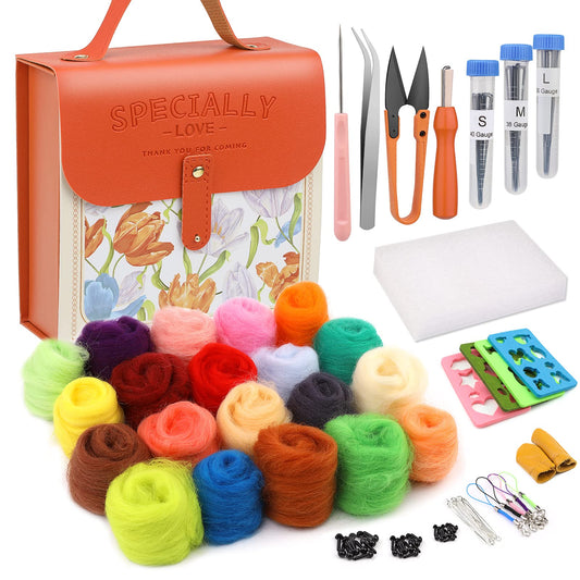 Needle Felting Kit, Wool Roving 20 Colors Set, Wool Felting Tool Starter Kit Felt Molds with Portable Storage Box for DIY Craft Home Decoration
