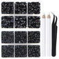 6400 Pieces Hotfix Rhinestones Black Flat Back 5 Mixed Sizes Crystal Round Glass Gems with Tweezers and Picking Rhinestones Pen