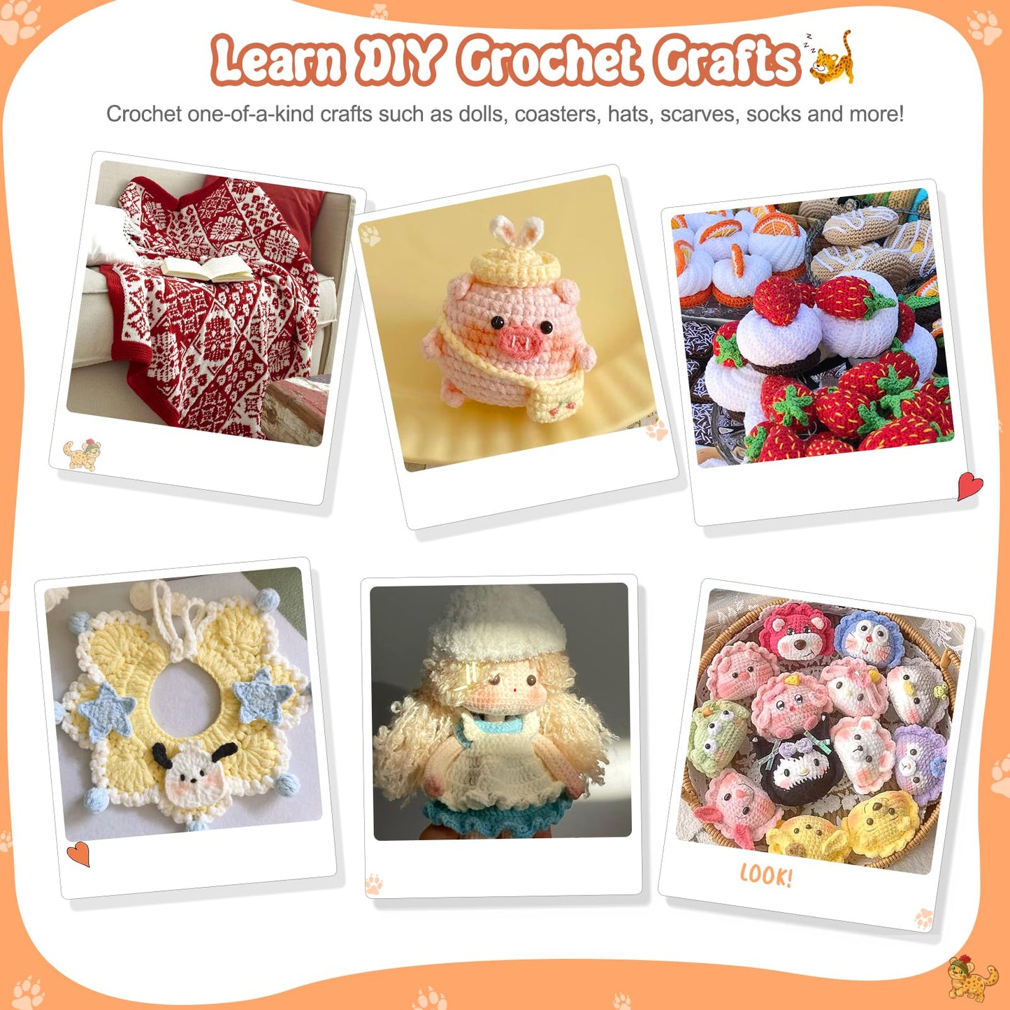 Crochet Kit Beginners Crochet Hook Set with Crochet Yarn,58PCS Portable Crochet Set Ergonomic Crochet Hooks Travel Knitting Crochet Supplies