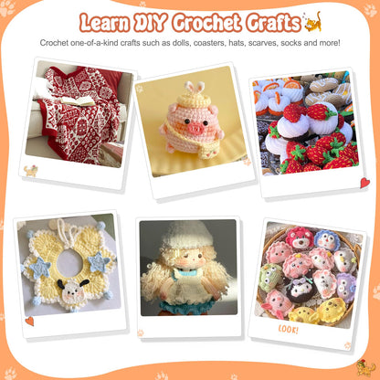 Crochet Kit Beginners Crochet Hook Set with Crochet Yarn,58PCS Portable Crochet Set Ergonomic Crochet Hooks Travel Knitting Crochet Supplies