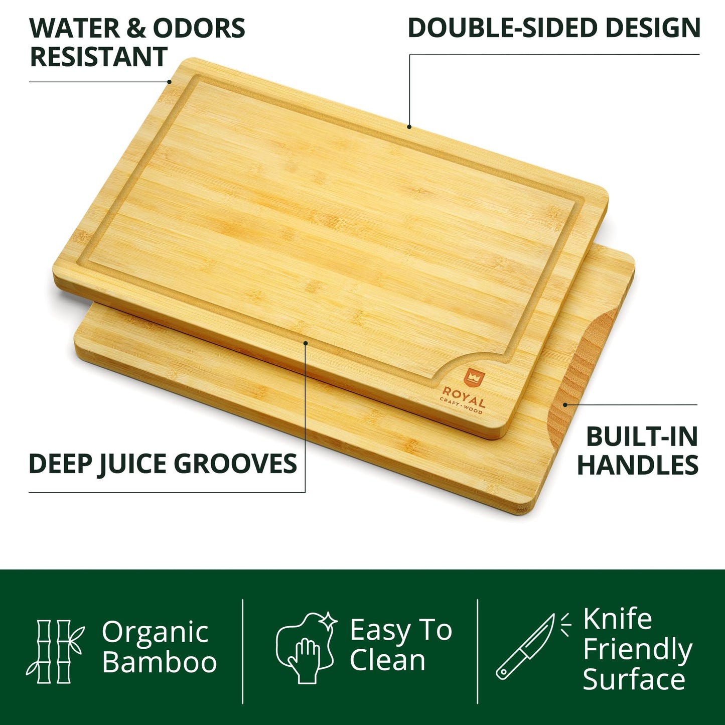 Wooden Cutting Boards for Kitchen Meal Prep & Serving - Bamboo Wood Cutting Board Set - Charcuterie & Chopping Butcher Block for Meat - Kitchen Gadgets Gift