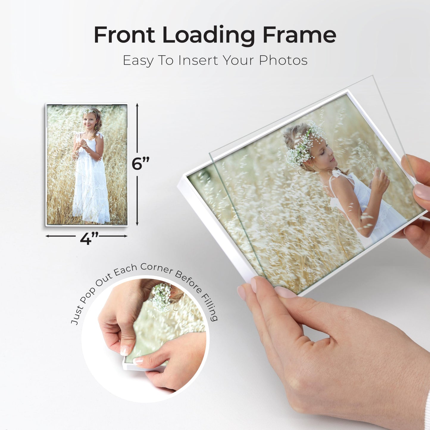Front Loading White 4x6 Picture Frame - 4 x 6 Frame For Tabletop or Wall Decor - 4 by 6 White Picture Frames- 6 PACK