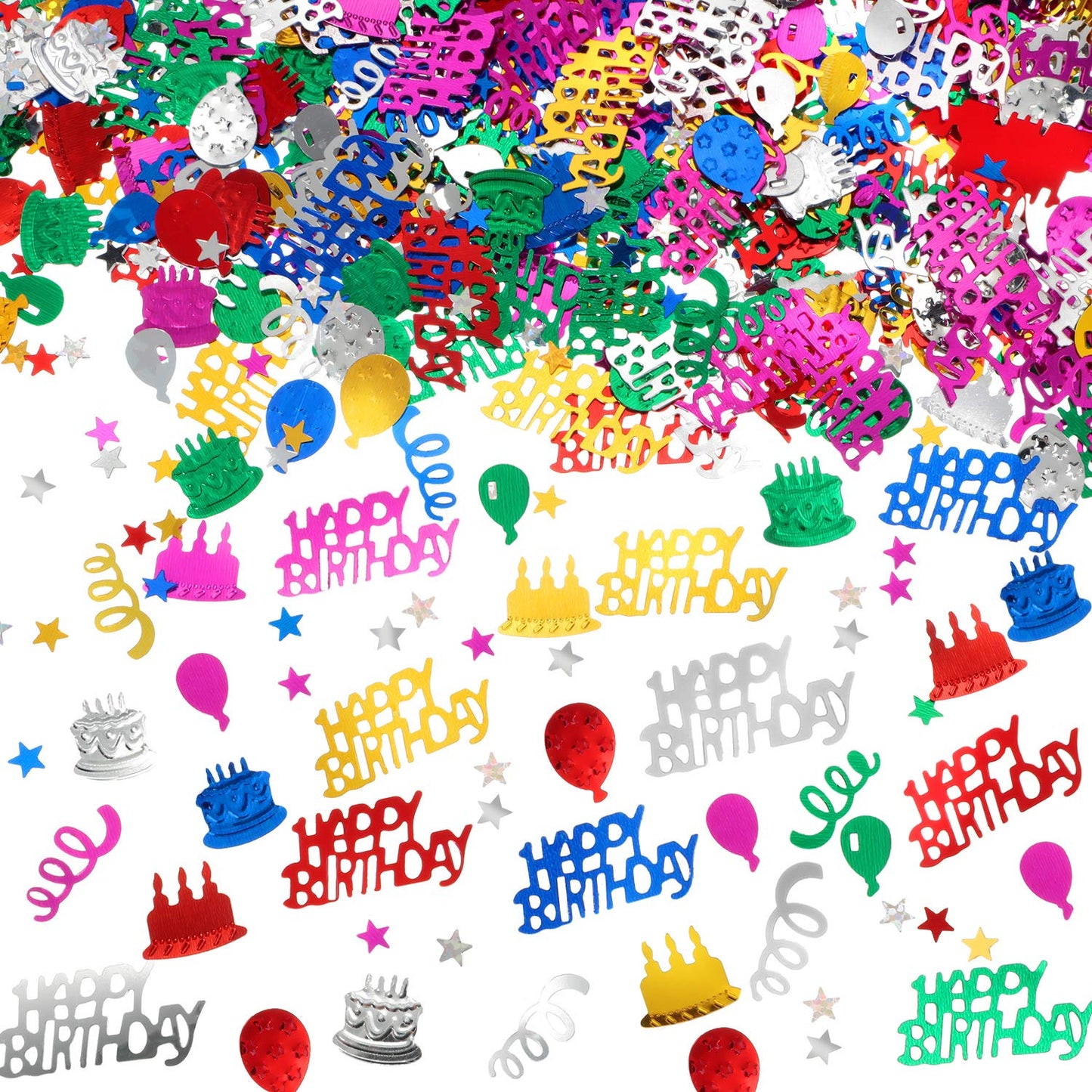 3000 Pieces Happy Birthday Confetti Birthday Cake Confetti Metallic Foil Balloon Table Scatter Decorations for Party, Baby Shower, DIY Arts and Crafting