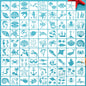 80 Pcs 3 x 3 Inch Stencils for Painting on Wood, Reusable Sea Ocean Creatures Mermaid Dolphin Shark Plastic Stencils DIY Craft Paint Template Set for Wall Home Decor