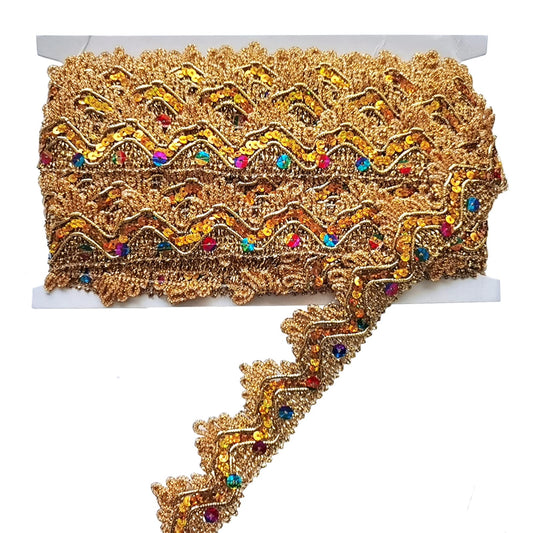 9.8 Yard Shiny Beaded Lace Trim Sequins Ribbon Vintage Decorative Wedding DIY Craft Sewing Fabric (Gold)