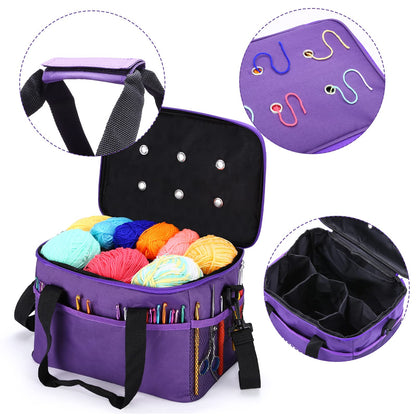 Crochet Bag for Beginners, High Capacity Yarn Totes Organizer with Inner Divider Portable for Crochet Hooks, Knitting Needles, Project and Supplies, Purple