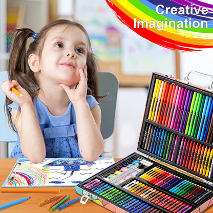 Art Supplies, 180 Piece Drawing Painting Art Kit with Clipboard and Coloring Papers, Gifts Art Set Case with Oil Pastels, Crayons, Colored Pencils, Watercolor Cakes