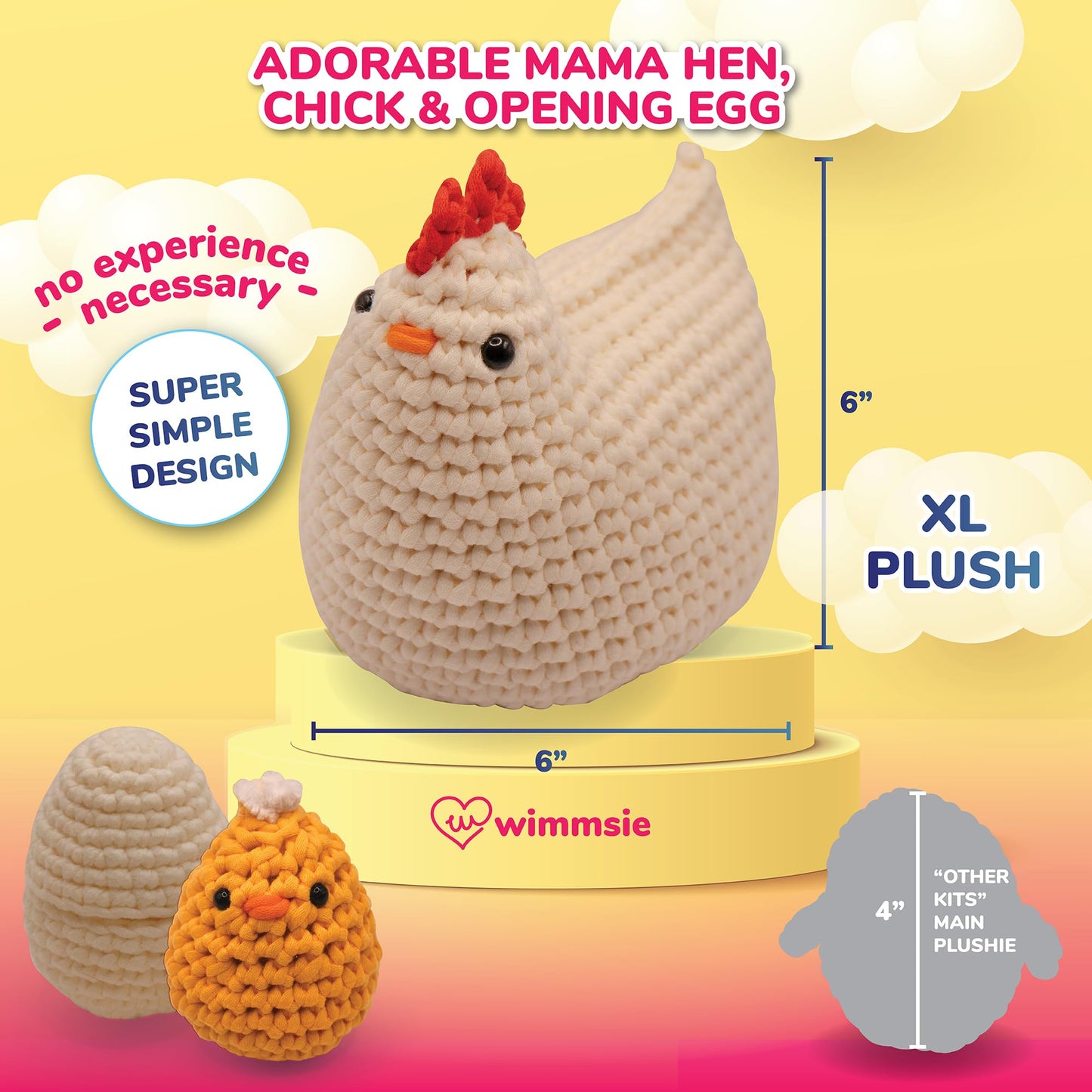 Crochet Animal Kit for Beginners - Easy Beginner Crochet Kit for Kids - Amigurumi Chicken Chick & Egg - 3 Kawaii Stuffed Animals - Cute DIY Yarn Plush