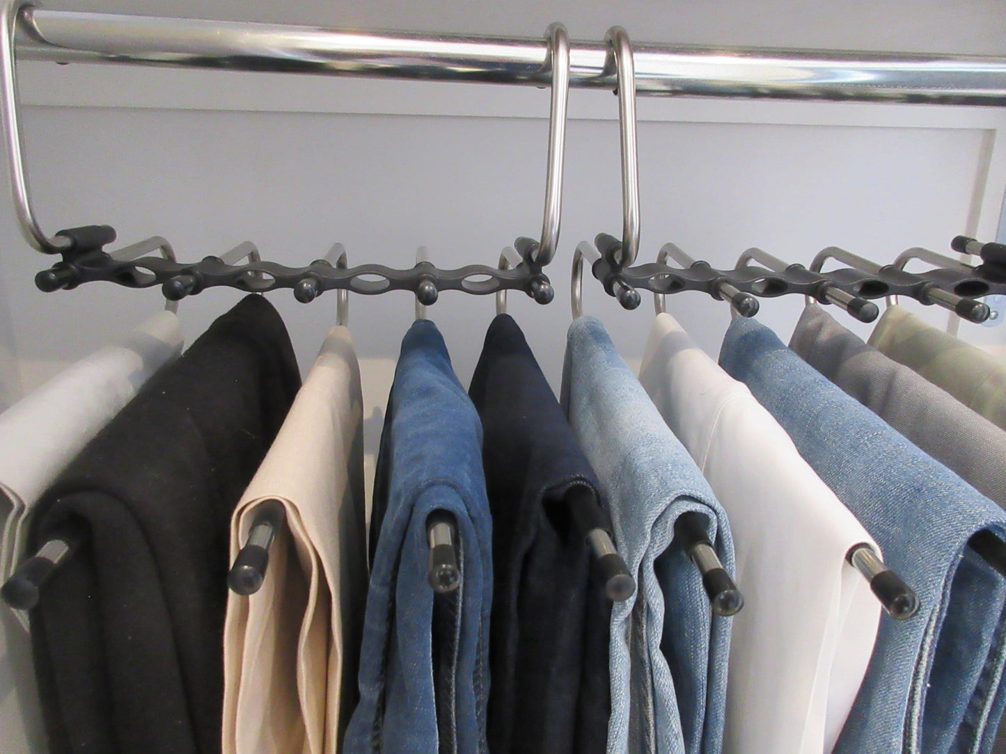 Pants Hangers Space Saving 2-Pack - 5-Tier, Non-slip, Stainless Steel Pants Organizer for Closet, Hangs Horizontally or Vertically, Multifunctional Storage for Jeans, Skirts, Scarves, Leggings, Shorts