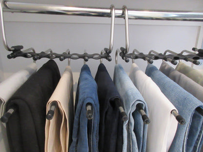 Pants Hangers Space Saving 2-Pack - 5-Tier, Non-slip, Stainless Steel Pants Organizer for Closet, Hangs Horizontally or Vertically, Multifunctional Storage for Jeans, Skirts, Scarves, Leggings, Shorts