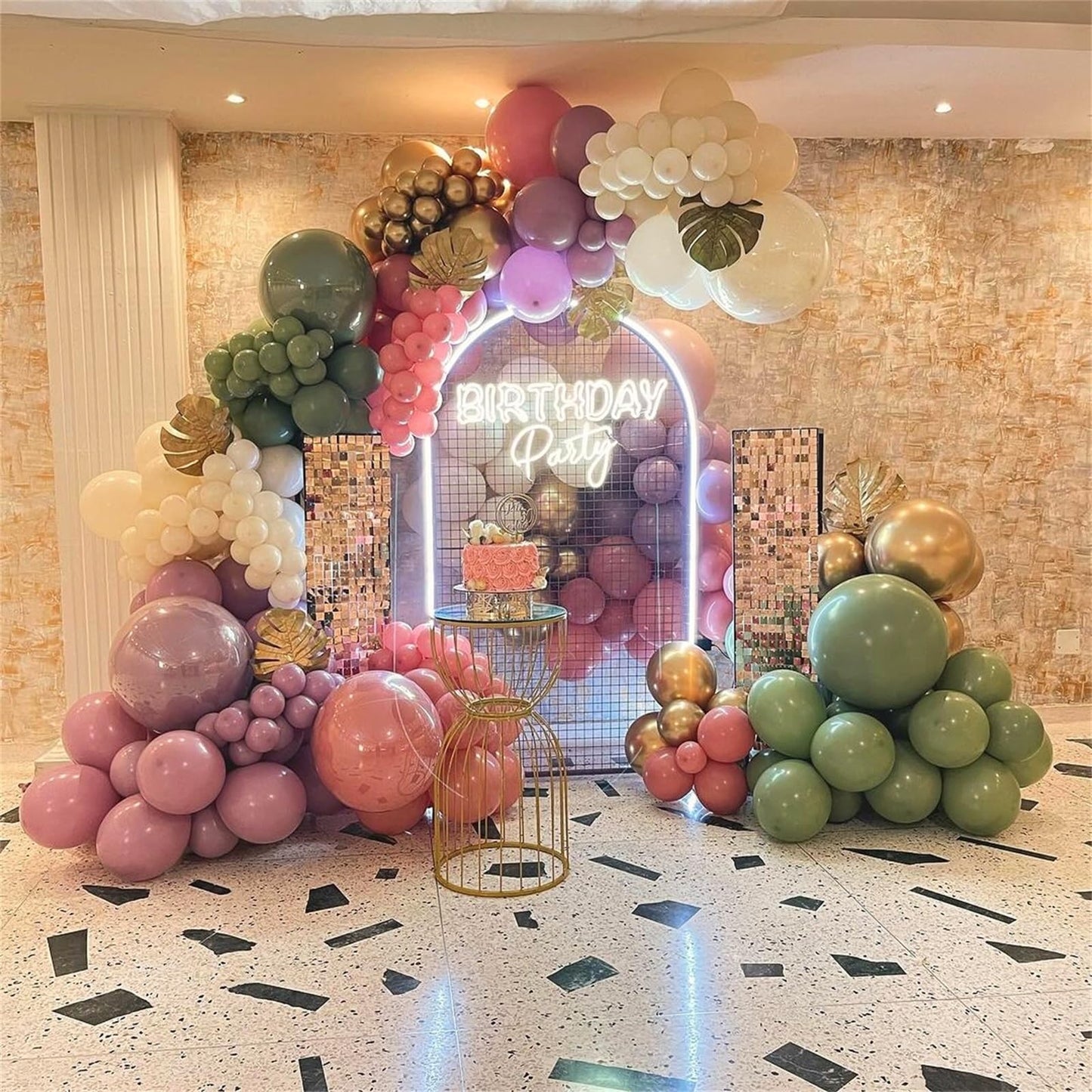 Retro Dusty Pink Sage Green Metallic Gold Latex Balloons, 35pcs Set - Olive Green Pink White Gold Confetti for Girls Jungle Birthday Baby Shower Wedding Party Decoration