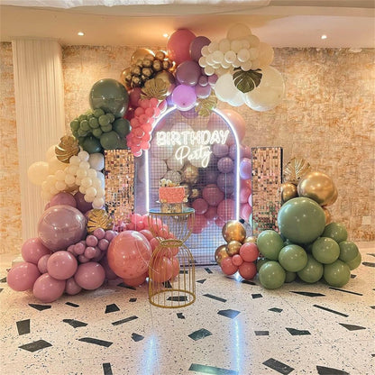 Retro Dusty Pink Sage Green Metallic Gold Latex Balloons, 35pcs Set - Olive Green Pink White Gold Confetti for Girls Jungle Birthday Baby Shower Wedding Party Decoration