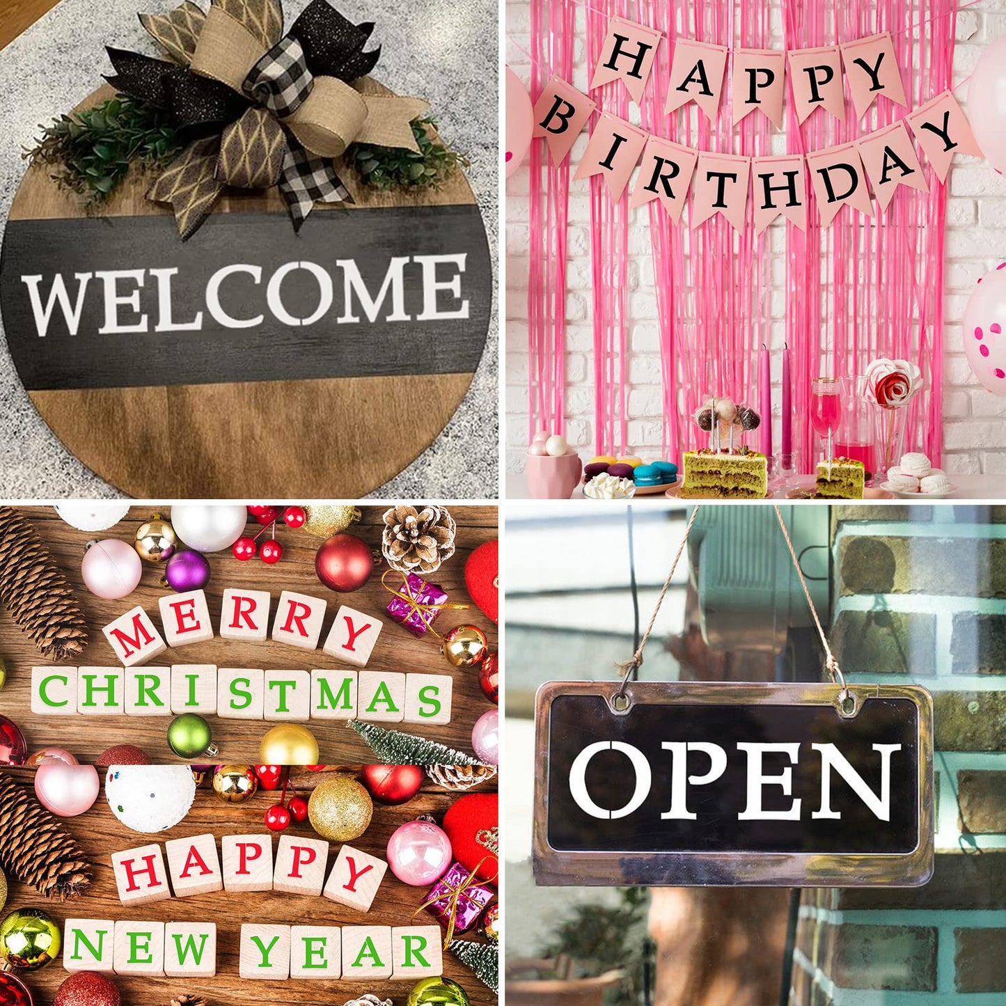 1 Inch Alphabet Letter Stencils, 65 Pcs Reusable Plastic Letter Number Symbol Interlocking Drawing Template Kit for Painting on Wood, Wall, Fabric, Rock, Signage, Door Porch