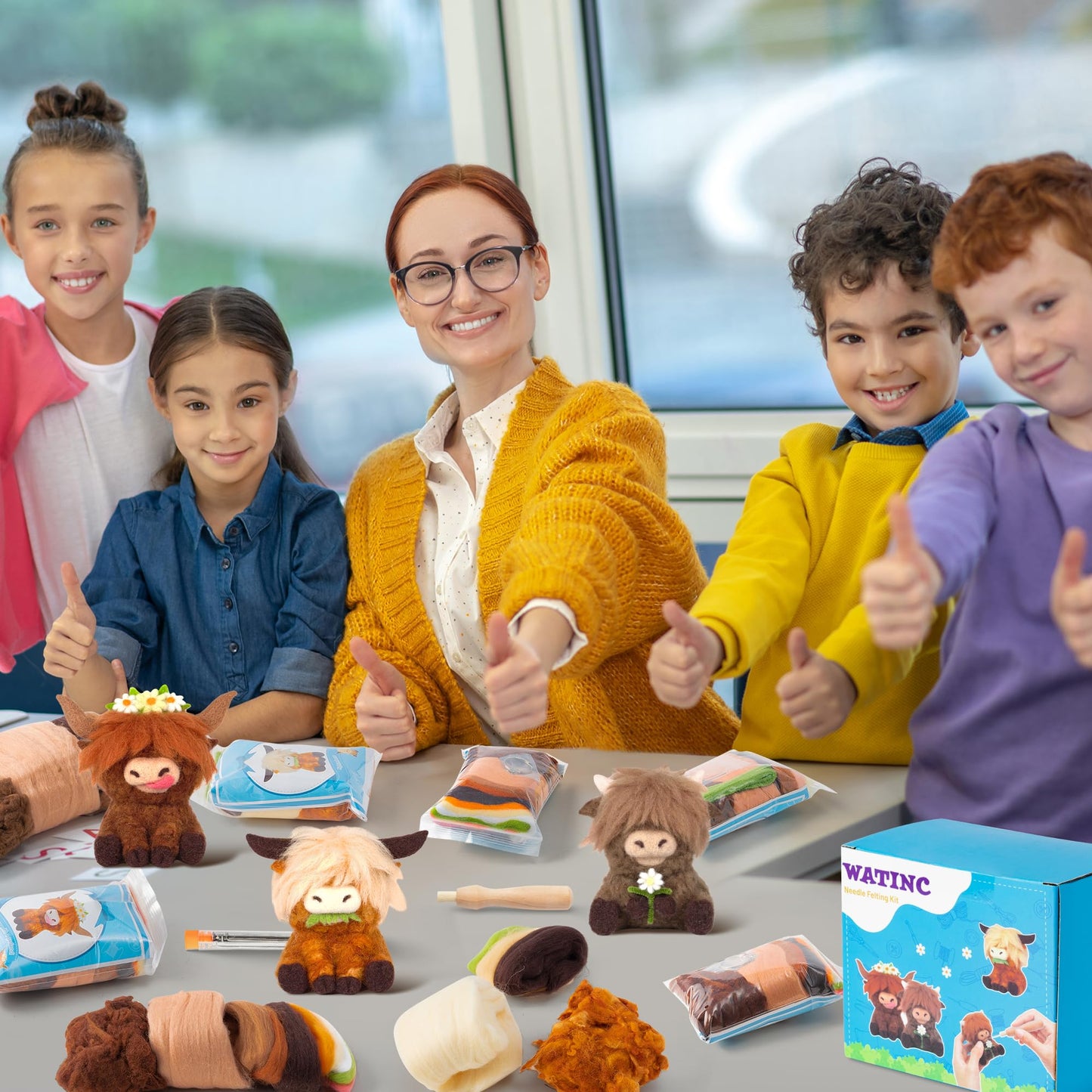 Highland Cow Needle Felting Kit - Set of 3 Different Highland Cow Doll Wool Felt Needle Felting Tools Foam Pad, DIY Home Decoration Needle Felting Craft Party Supplies for Beginners