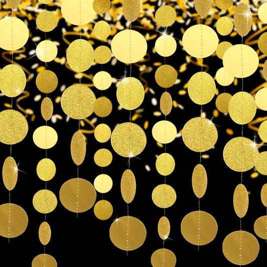 10 Pcs 131 ft Circle Dot Garlands Party Decorations Glitter Hanging Streamers Decor Banner Backdrop for Birthday Wedding Graduation Baby Shower Engagement Party(Gold)