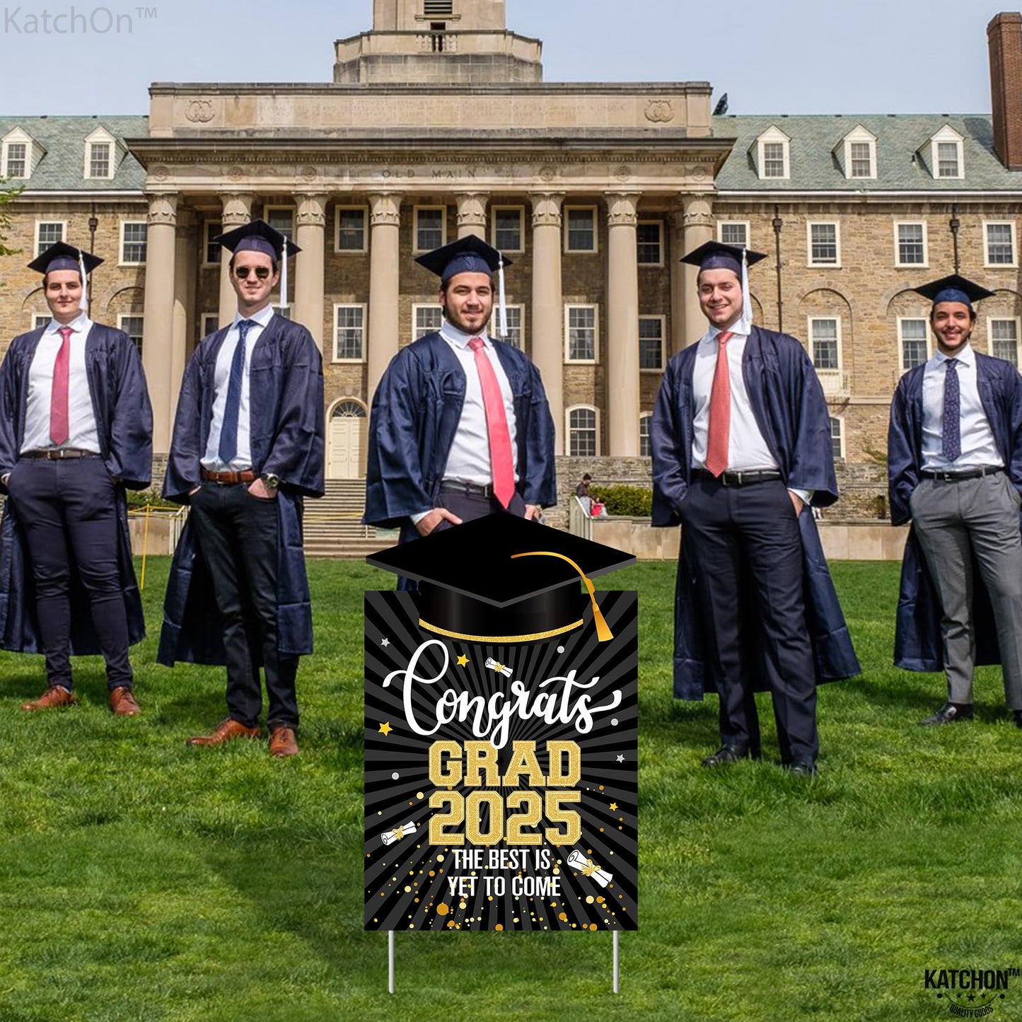 Congrats Grad Yard Sign - 16x10 Inches | Black and Gold Class of 2025 Congrats Yard Sign | Graduation Party Decoration | Congrats Grad Lawn Signs for Graduation Decorations 2025