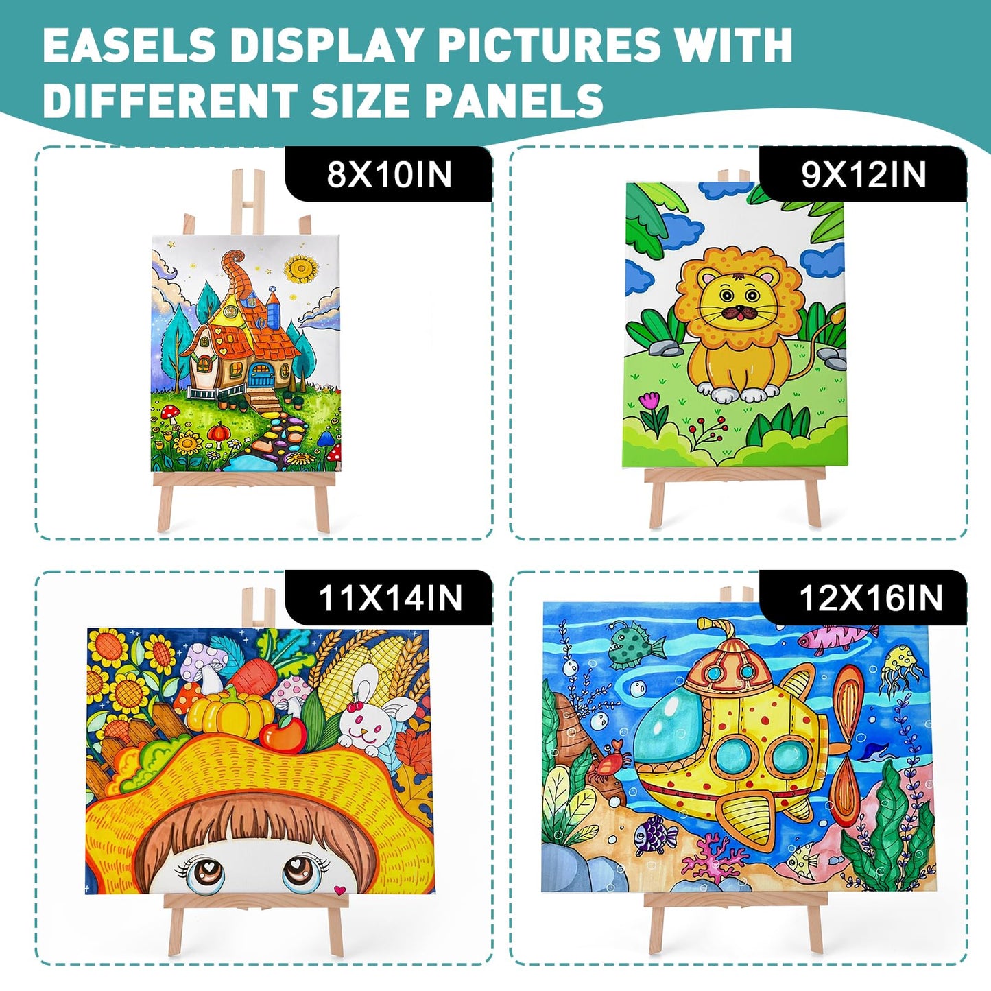 2Pack16in Tabletop Easel,Tabletop Easel for Painting Party, Wooden Tabletop Display Easels,Painting Easel for Displaying Canvases, Photos, Display Tripod Holder Stand for Students Kids