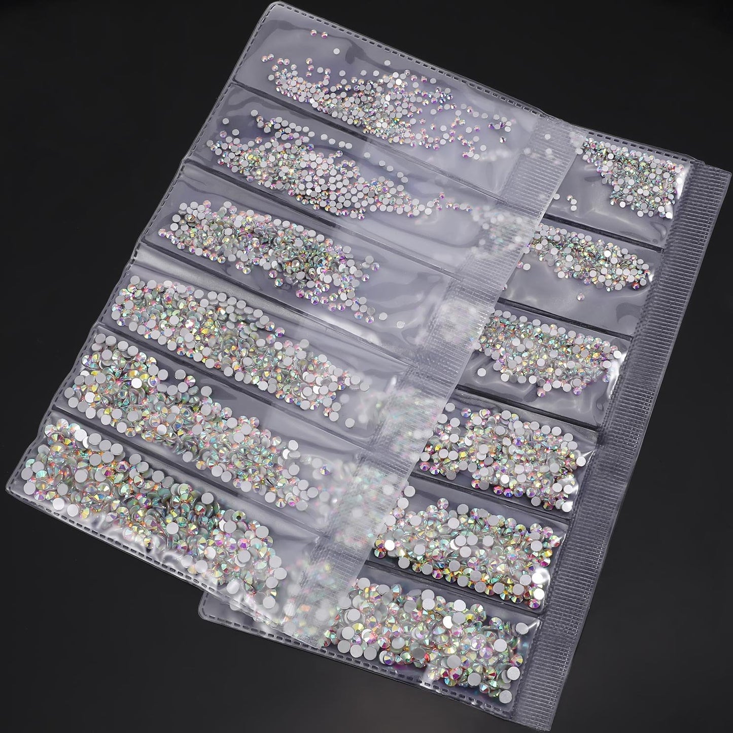 3456 Pcs Crystals Diamond Rhinestones AB Clear Flat Back Round Gems Flatback Glass Mixed Size Crystals Gems for Crafts Clothes Shoes Makeup Bags Decor, 6 Sizes(Iridescent)