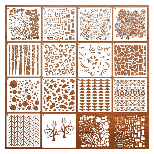 14 Pcs Layering Mixed Media Stencils Leopard Diamond Spirals Cubist Templates Geometric Patterns Stencils for Painting on Walls Canvas DIY Craft Scrapbooking Stamp Decor Card Making (7.87x7.87inch)