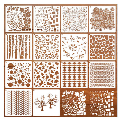 14 Pcs Layering Mixed Media Stencils Leopard Diamond Spirals Cubist Templates Geometric Patterns Stencils for Painting on Walls Canvas DIY Craft Scrapbooking Stamp Decor Card Making (7.87x7.87inch)