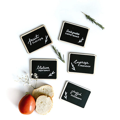 Mini Chalkboard Signs for Food, 18 Small Chalkboards Including 3 White Chalk Sticks, Food Party Label Stands, Buffet Cheese Candy Table Supplies