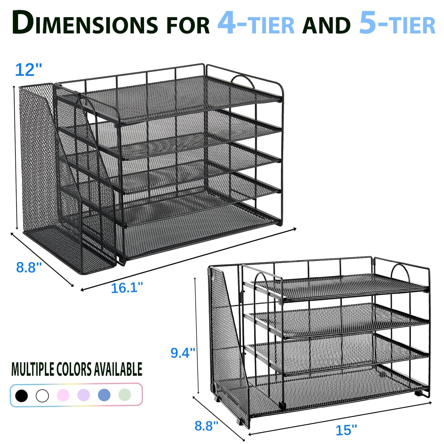 Desk Organizers and Accessories, 4 Tier Paper Letter Tray File Organizer, Desktop Organizer for Office Supplies, Black