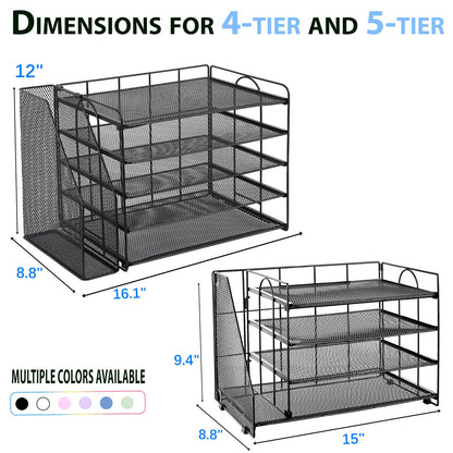 Desk Organizers and Accessories, 4 Tier Paper Letter Tray File Organizer, Desktop Organizer for Office Supplies, Black