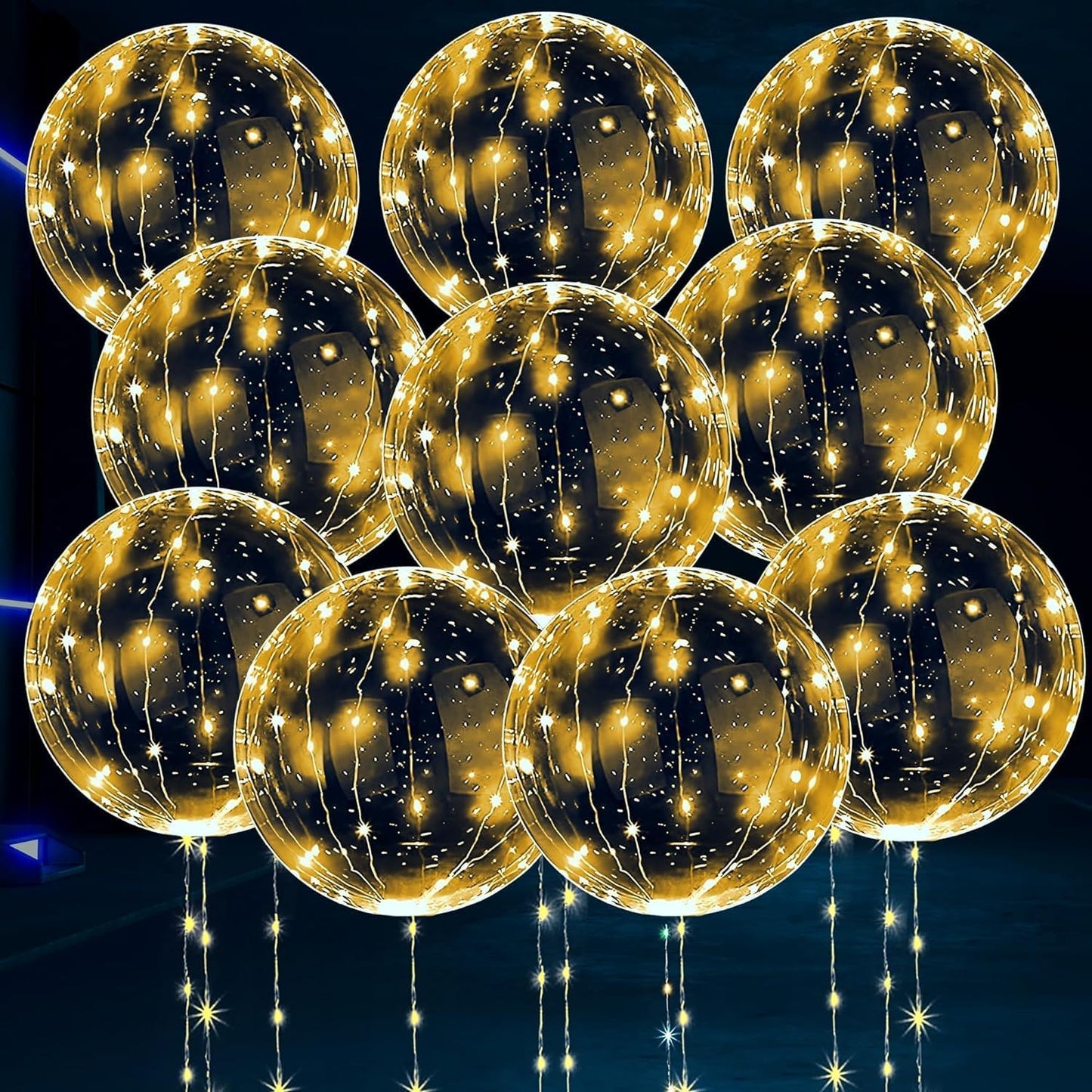 10 Pcs LED Balloons Light Up Balloons for Parties – Clear & Elastic Expands Up to 18" with Gold String Lights & Individual Switch – Glowing Party Decorations for Indoor & Outdoor Events