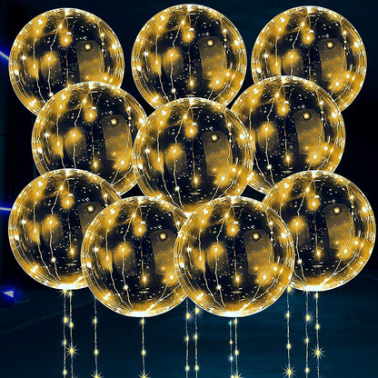 10 Pcs LED Balloons Light Up Balloons for Parties – Clear & Elastic Expands Up to 18" with Gold String Lights & Individual Switch – Glowing Party Decorations for Indoor & Outdoor Events