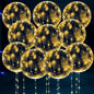10 Pcs LED Balloons Light Up Balloons for Parties – Clear & Elastic Expands Up to 18" with Gold String Lights & Individual Switch – Glowing Party Decorations for Indoor & Outdoor Events
