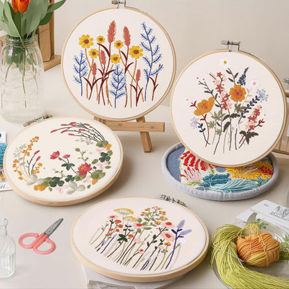 5 Pack Beginner Embroidery Kit for Adults, Easy to Learn Floral Embroidery Patterns from Video & Instruction, Needlepoint Kits for Adults Include Embroidery Hoop, Colorful Threads, Tools
