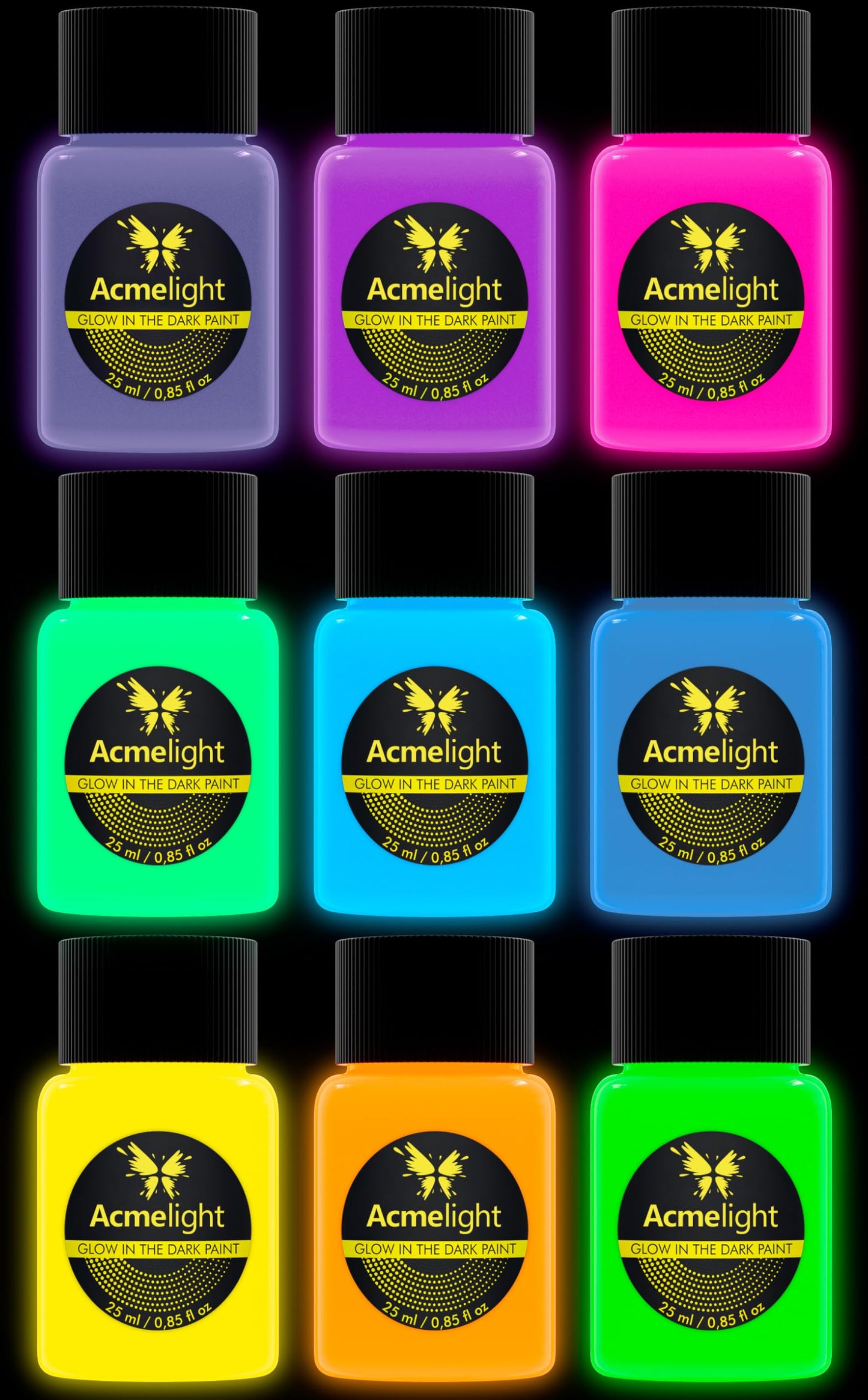 Glow in the Dark Acrylic Paint – Fluorescent Neon Paint for Canvas Boards - Blacklight Set Ideal for DIY Projects – Art Supplies for Adults – Craft Gift for Artists