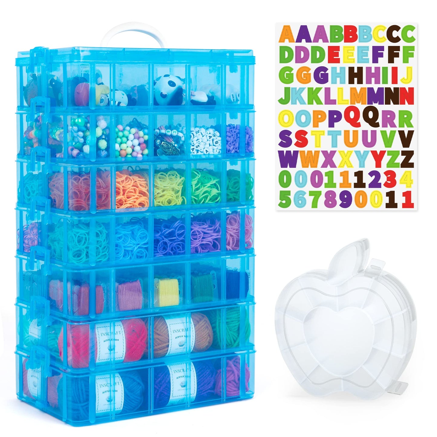 7 Layers Stackable Storage Container, 70 Adjustable Compartments (Blue) Stackable Storage Container, Perfect for Kids Toys, Art Crafts, Jewelry, Supplies, Mini Case & Letter Sticker Included