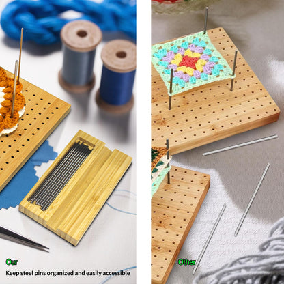 9x9 Inch Crochet Blocking Board with 20 Pins, Handcrafted Knitting Blocking Mat for Crochet Projects and Granny Squares, Gifts for Grandmothers, Mothers