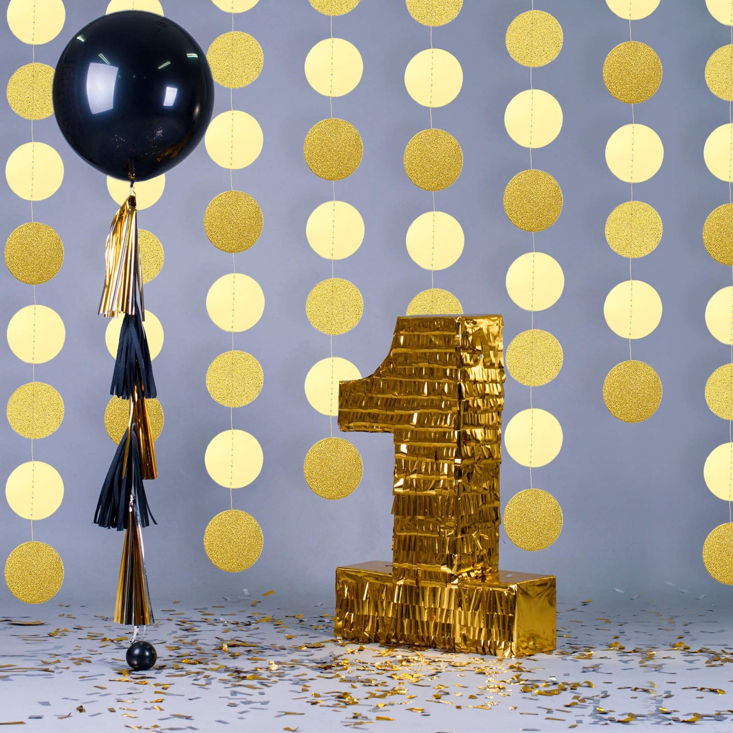 10 Pcs 131 ft Circle Dot Garlands Party Decorations Glitter Hanging Streamers Decor Banner Backdrop for Birthday Wedding Graduation Baby Shower Engagement Party(Gold)