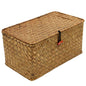 Large Square Sea Grass Baskets for Storage Seaweed Woven Sundries Baskets Sturdy and Durable Natural Material for Make-up with Lid Big Rectangular Seagrass Towel Baskets for Organizing