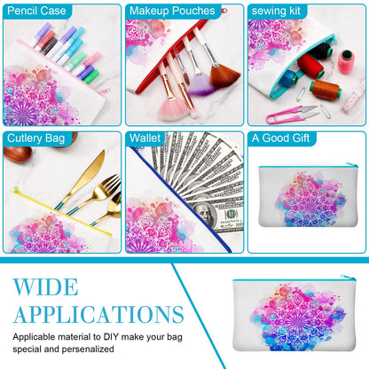 50 Pcs Sublimation Blank Canvas Makeup Bags Bulk DIY Heat Transfer Canvas Pen Case Pencil Cosmetic Makeup Bags Clear Sublimation Blank Pouch with Zipper (7 x 4.3 Inch,Mixed Colors)