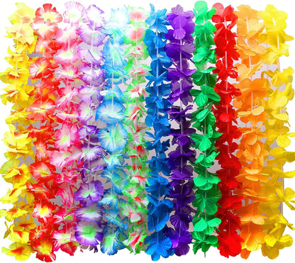 36 Counts Hawaiian Leis Necklace Tropical Luau Hawaii Silk Flower Lei Theme Party Favors Wreaths Headbands Holiday Wedding Beach Birthday Decorations (3 Dozens)
