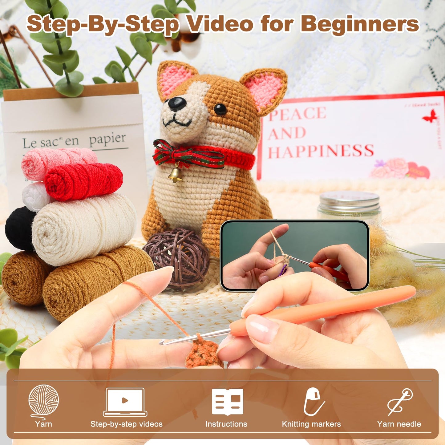 Animal Crochet Kit for Beginners: Includes Complete Tools Ample Yarn Step by Step Videos for Teens Adults - Perfect Amigurumi Kit for Indoor Entertainment & Long Journeys